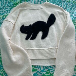Cream Sweater with Black Cat Design sold out American Eagle Halloween